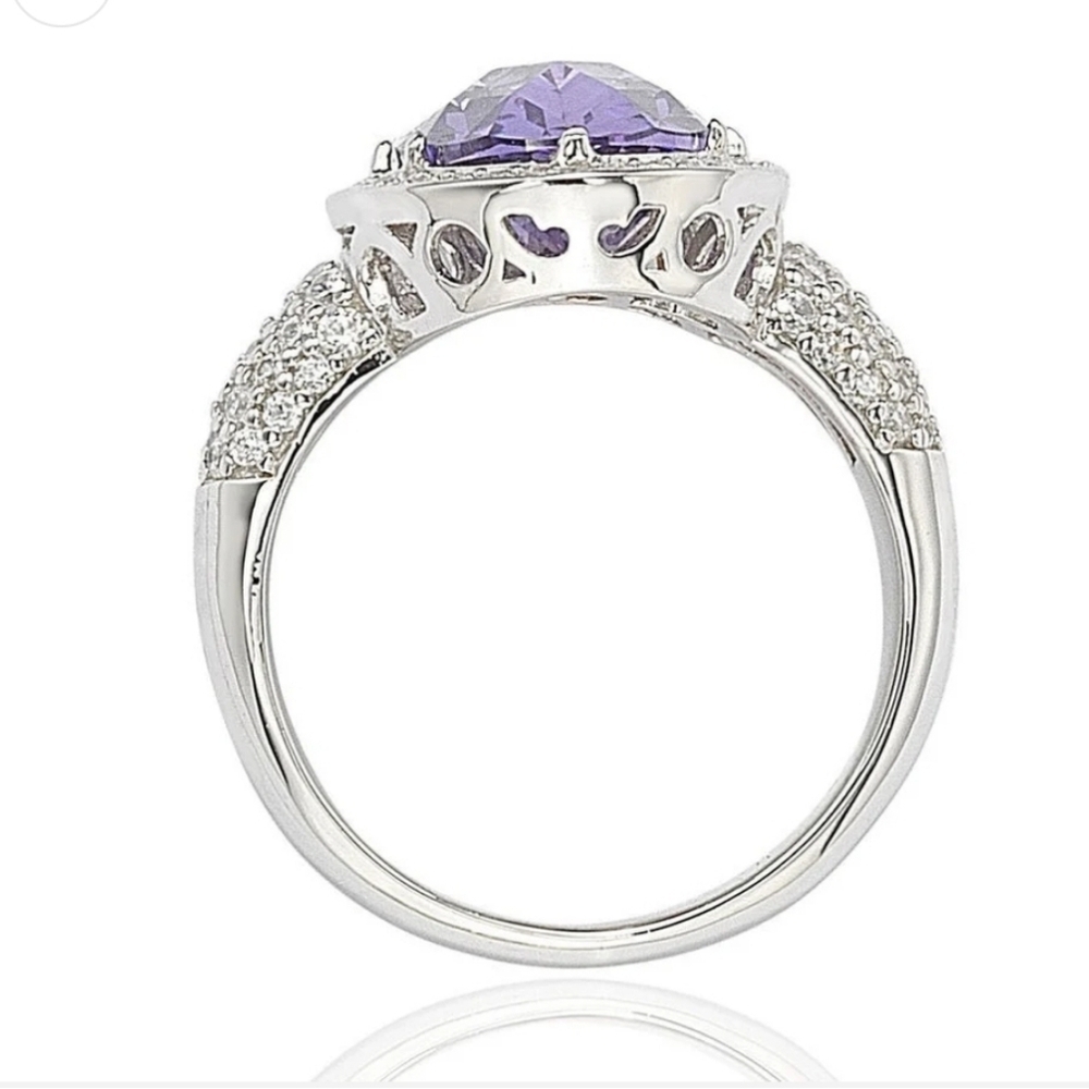 💜▪️Suzy Levian▪️ Sterling Silver Purple Cubic Zirconia Checkered Cut Ring - Picture 2 of 9